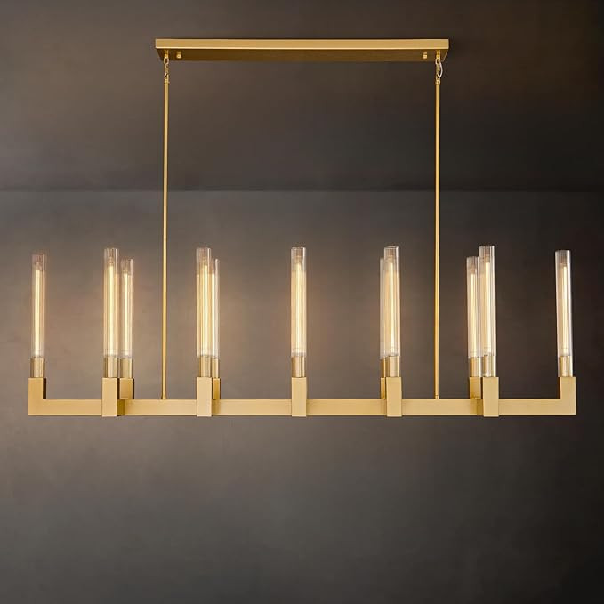 Farmhouse Chandelier with Glass Tube, Gold 12-Lights Modern Chandeliers Over Table 54''Rectangula... | Amazon (US)