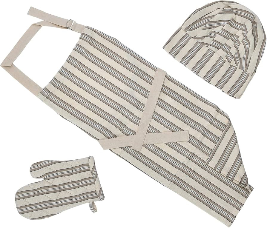 Creative Co-Op Creative Co-Op Striped Cotton Child Apron with Chef Hat and Oven Mitt, Set of 3, M... | Amazon (US)