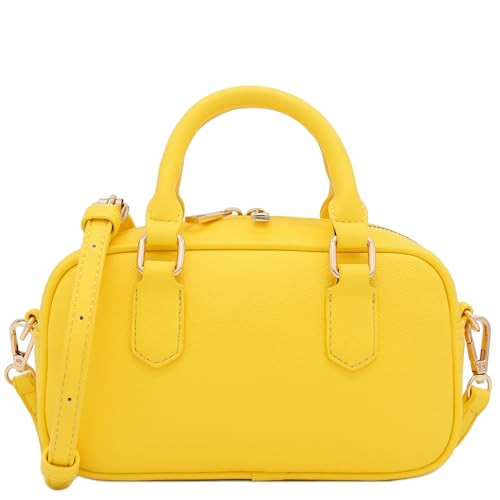 FashionPuzzle Mini PU Leather Satchel Purse Top Handle Crossbody Bag (Yellow) | Amazon (US)
