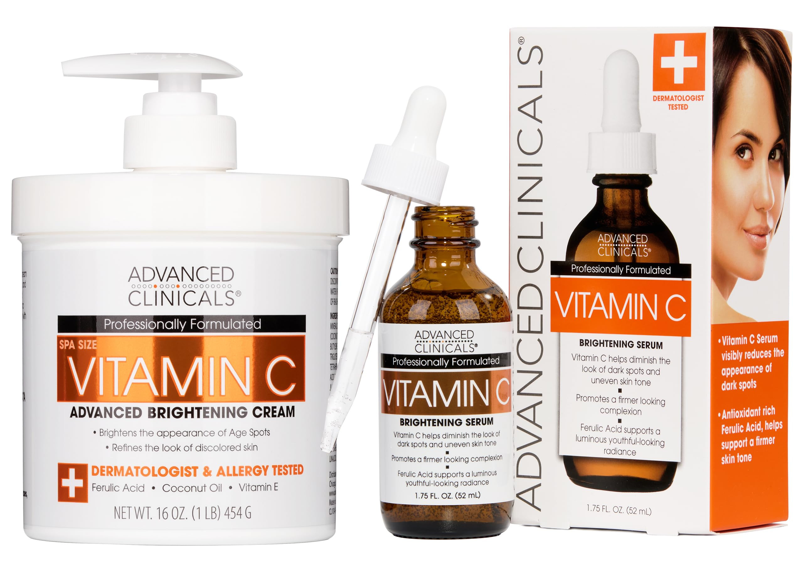 Advanced Clinicals Vitamin C Cream + Vitamin C Serum 2PC Skincare Set | Brightening Body Lotion & Facial Serum For Women & Men Helps Diminish Appearance Of Dark Spots, Wrinkles, & Uneven Skin Tone | Amazon (US)