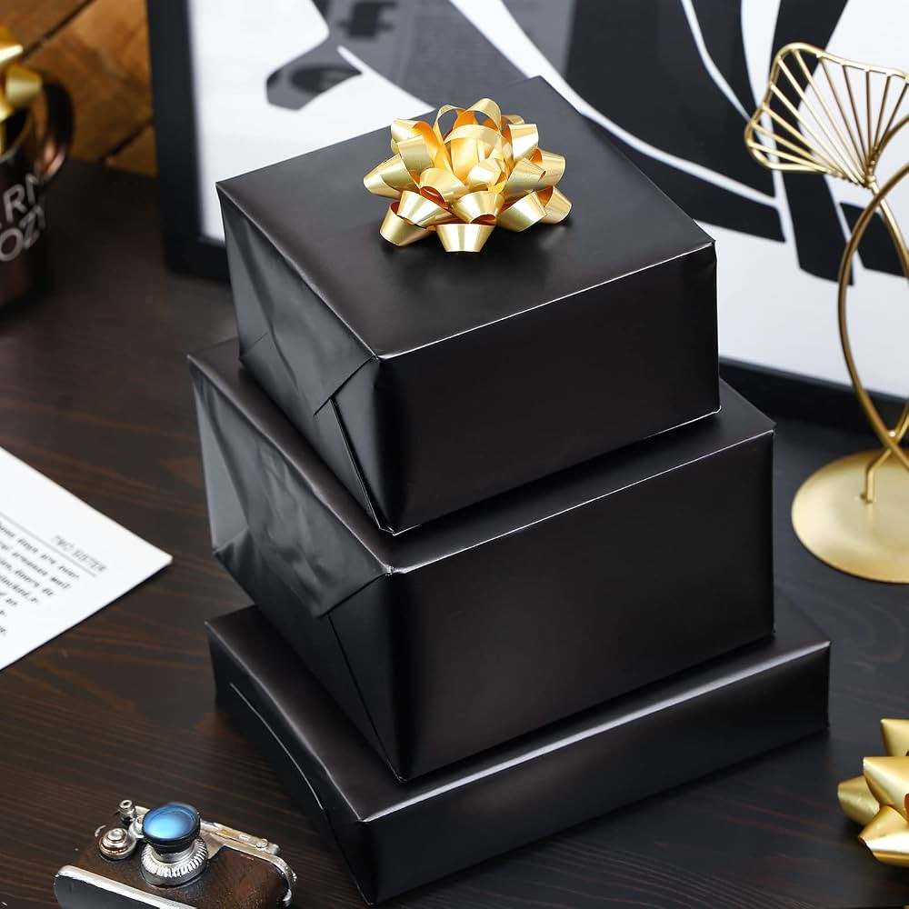 RUSPEPA Black Metallic Wrapping Paper - Solid Color Matte Paper Perfect for Wedding, Birthday, Christmas, Baby Shower - 17.5 Inches X 32.8 Feet | Amazon (US)