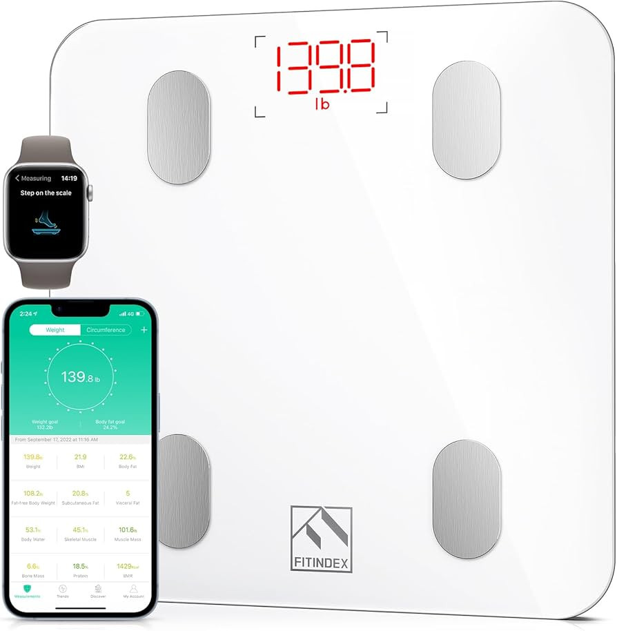 FITINDEX Smart Scale for Body Weight, Bluetooth Body Fat Scale with BMI, Muscle Mass, 13 Body Com... | Amazon (US)