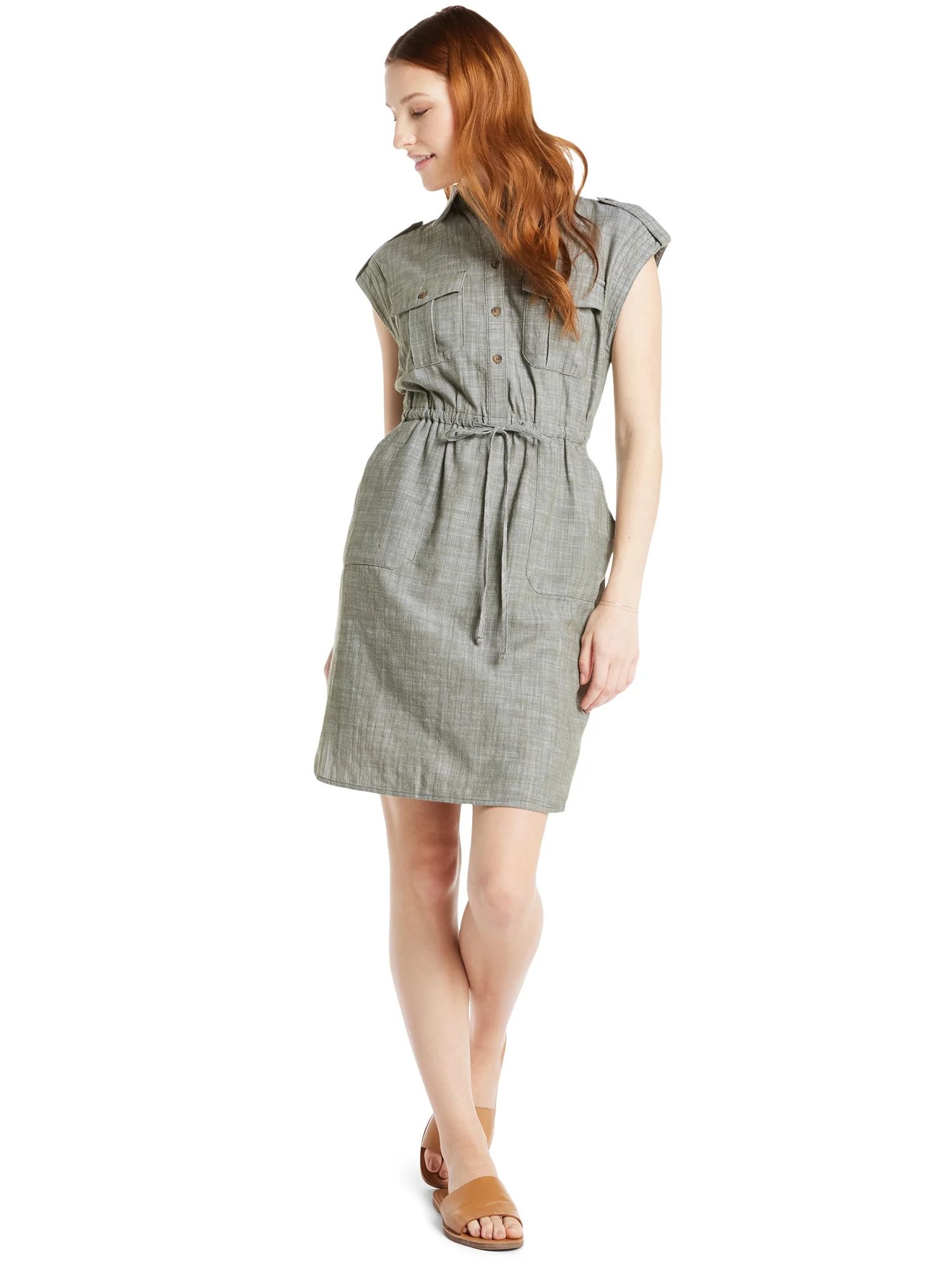Time and Tru Women's Short Sleeve Utility Shirt Dress, Sizes XS-XXXL | Walmart (US)