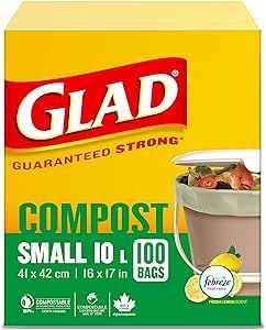 Glad 100% Compostable Bags - Small 10 Litres - Lemon Scent, 100 Trash Bags | Amazon (CA)