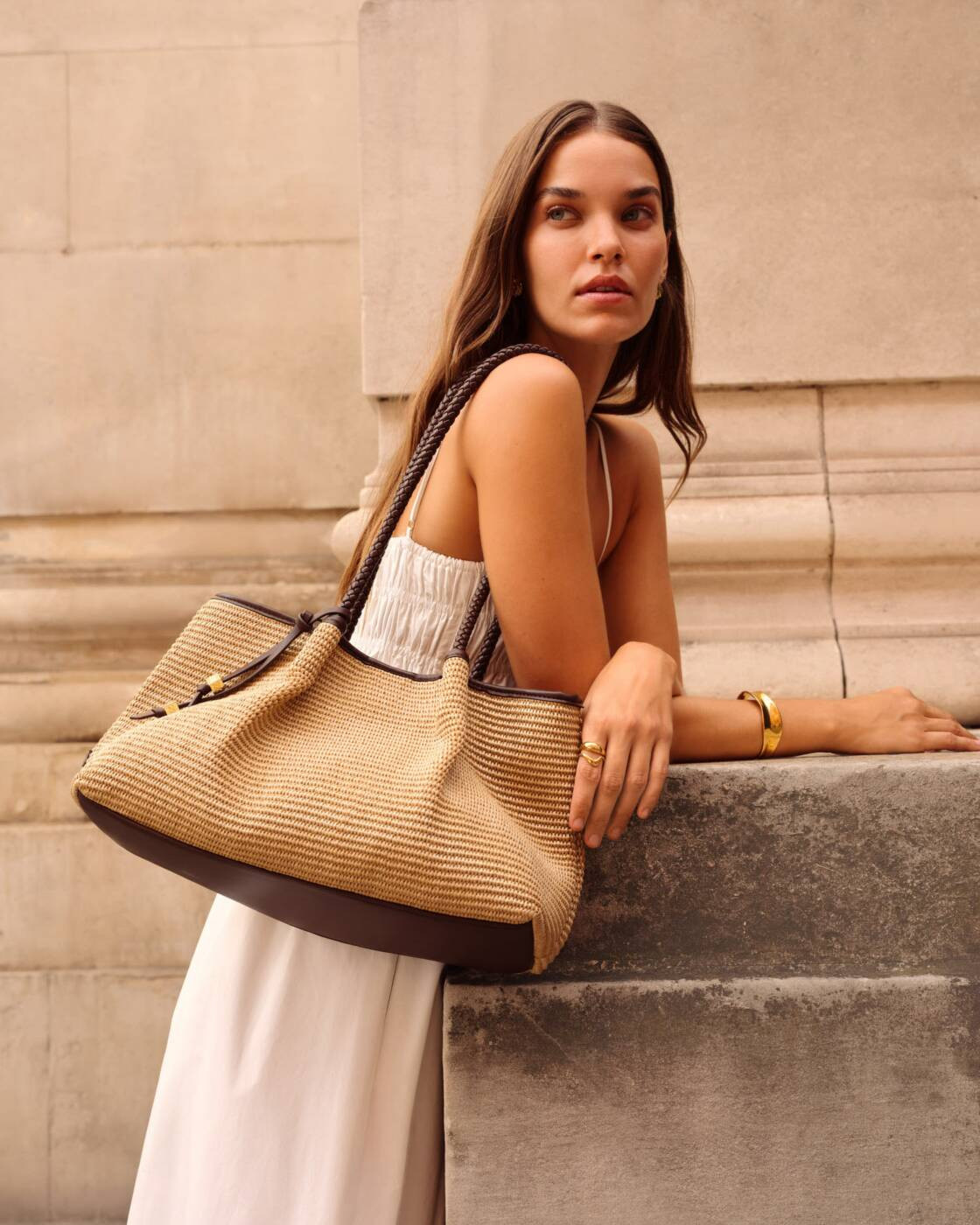 Nova Raffia Small Shoulder Tote in Bitter Chocolate | Katie Loxton Ltd. (UK)