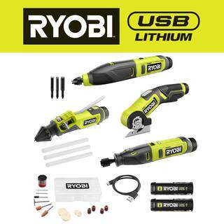 RYOBI USB Lithium 4-Tool Hobby Combo Kit with Cutter, Rotary Tool, Carver, Glue Pen, Batteries, a... | The Home Depot