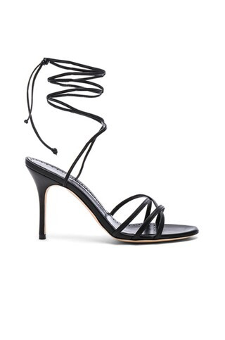 Manolo Blahnik Leva 105 Leather Sandal in Black | FWRD 