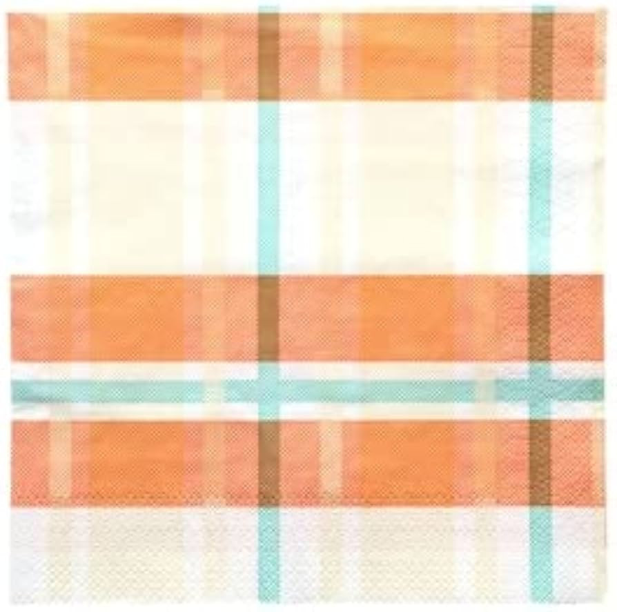 Fall Harvest Plaid Disposable Paper Lunch Napkins | Orange, Teal & Cream Colors | Perfect for Fal... | Amazon (US)