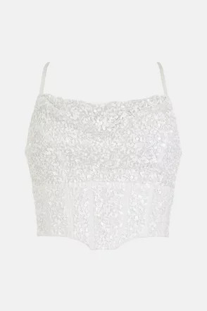 Cowl Neck Corset Bodice All Over Sequin Top | Coast (UK)