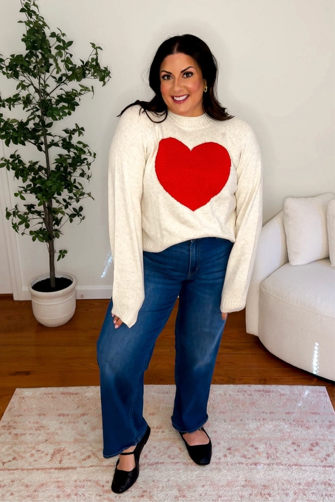 Wearing a L in this cute heart sweater that’s sooo comfy and soft and a size 14 in the jeans 💖 

#LTKSeasonal #LTKFindsUnder50 #LTKMidsize