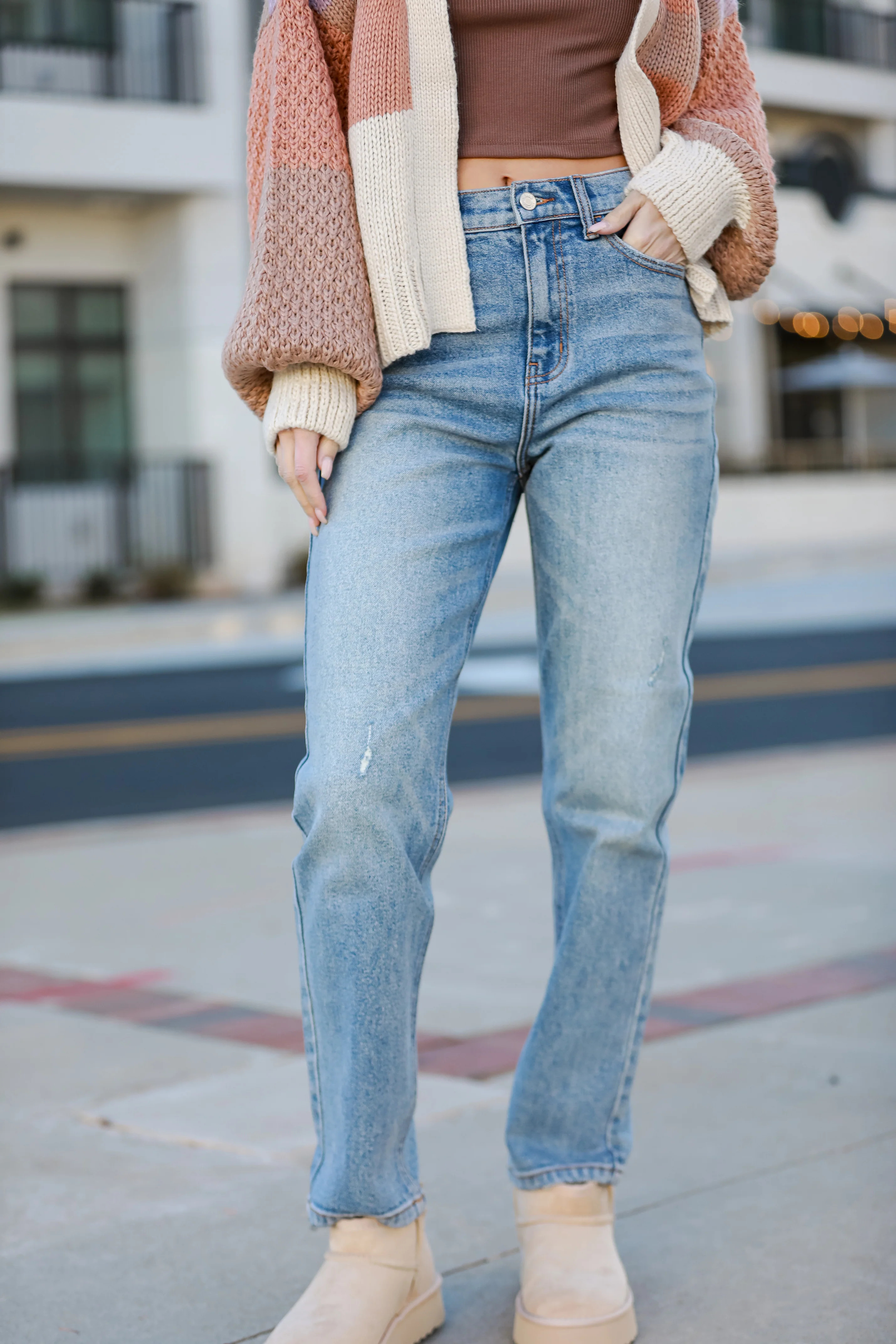 FINAL SALE - Trendy Vision Medium Wash Straight Leg Jeans | Dress Up