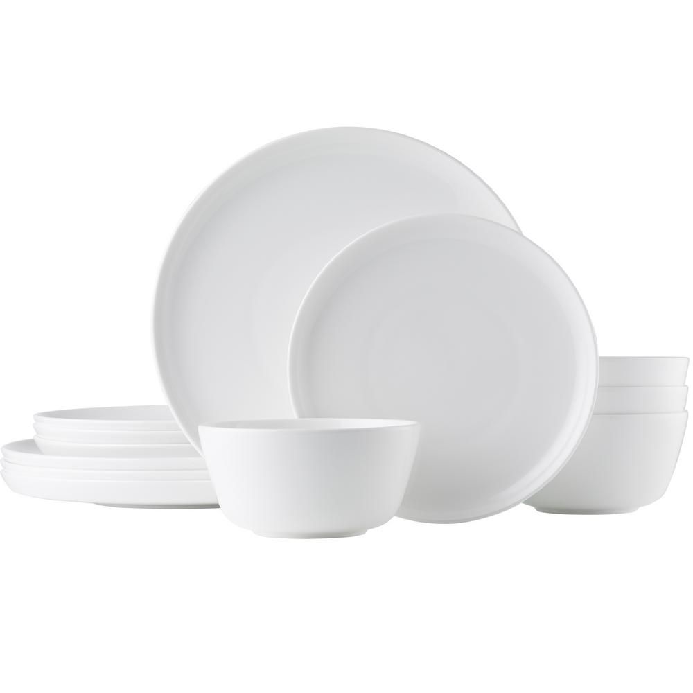 Noritake Marc Newson 12-Piece White Bone China Dinnerware Set (Service for 4)-M412-MN12A - The Ho... | The Home Depot