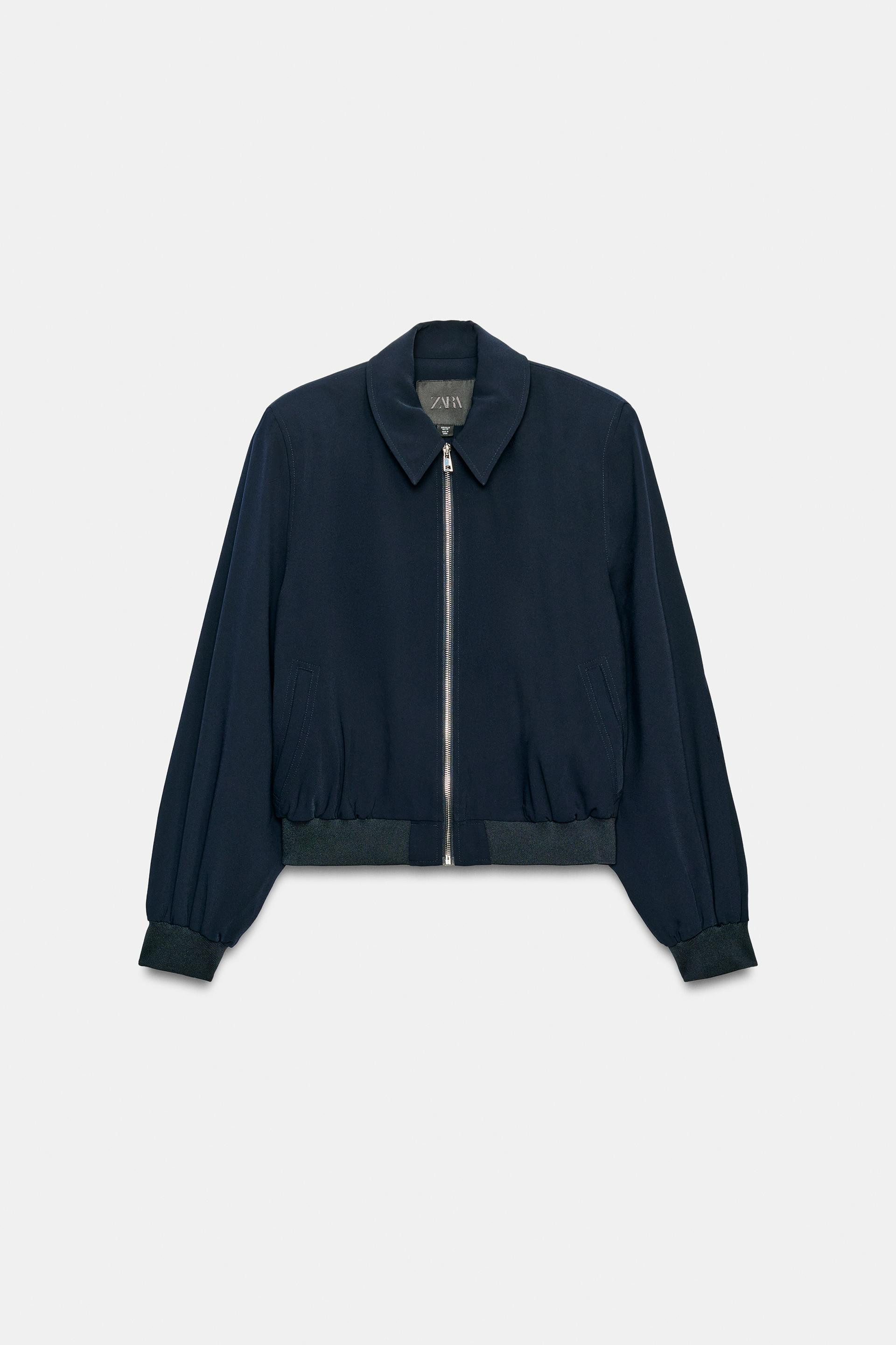Zara - Zw Collection Shoulder Pad Bomber Jacket - Navy Blue - L - Woman | Zara US