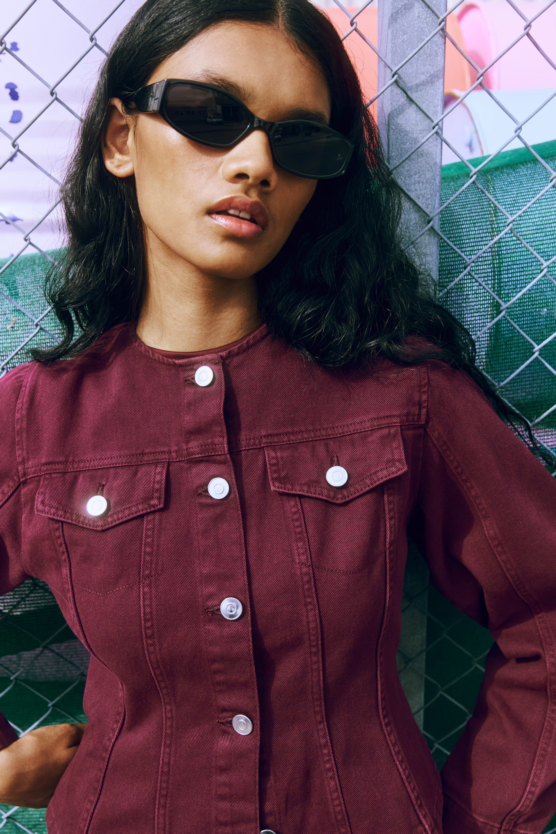 Defined-Waist Twill Shirt - Burgundy - Ladies | H&M US | H&M (US + CA)