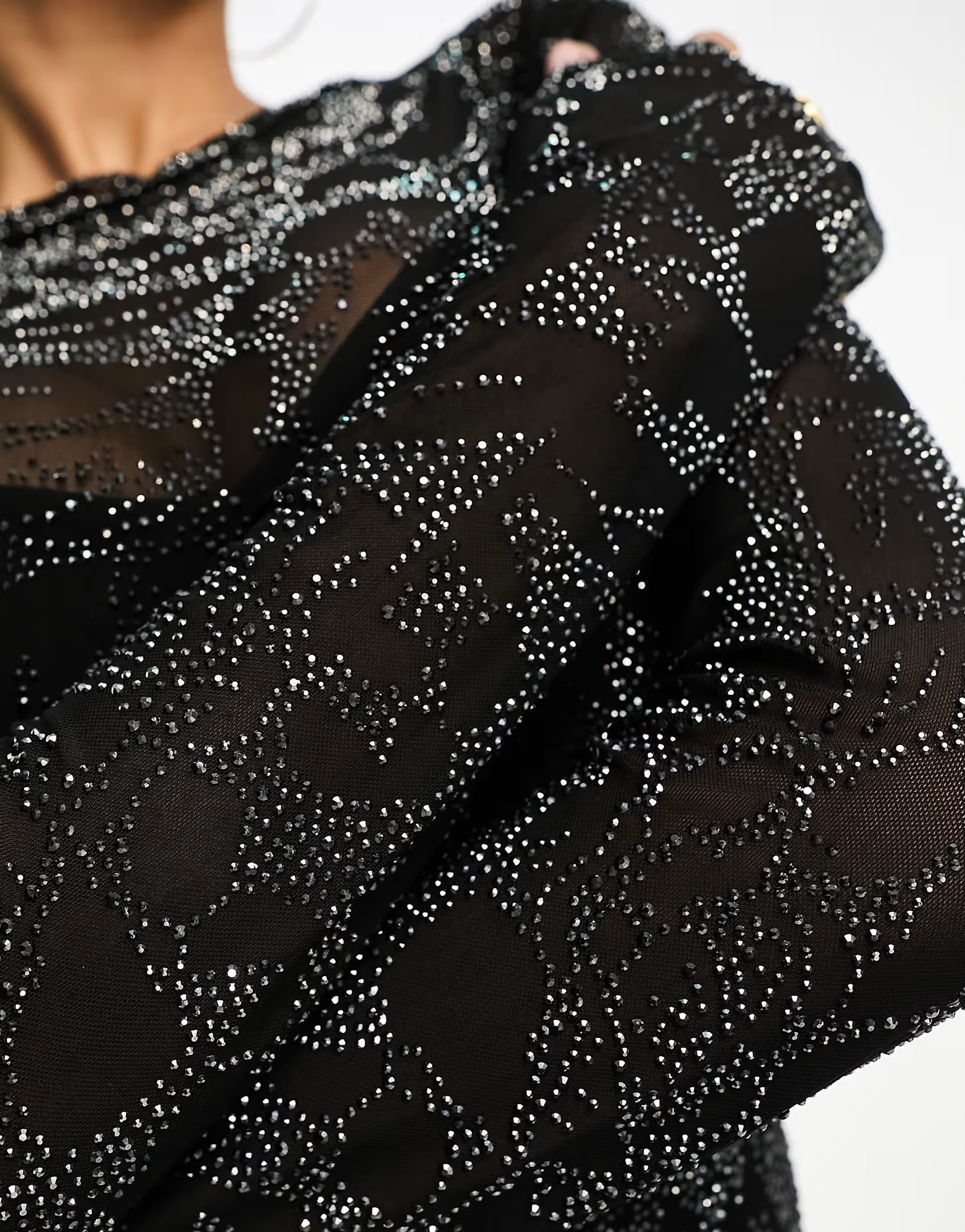 AFRM benito maxi dress in black mesh with rose rhinestone embellishment and removable bodysuit | ASOS (Global)