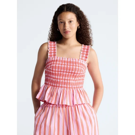 Free Assembly Women's and Women's Plus Smocked Cotton Tank Top with Peplum Hem, Sizes XS-4X | Walmart (US)