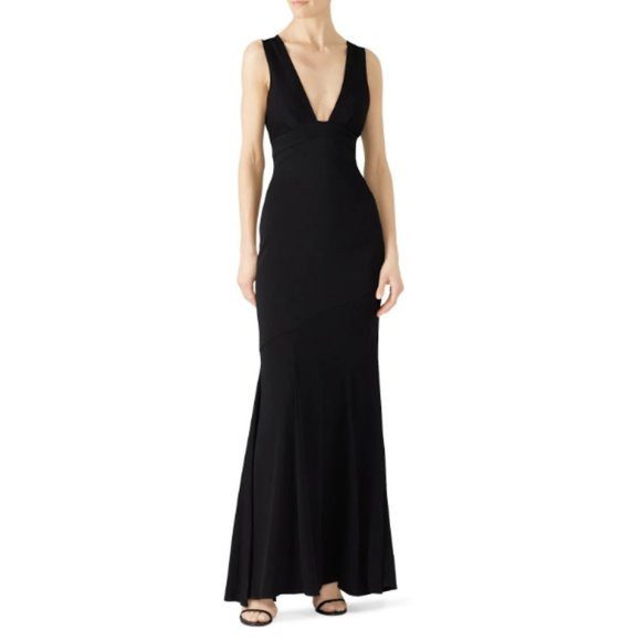 Nicole Miller Women's Black Plunge Neck Sleeveless Gown Dress Size 6 | Poshmark