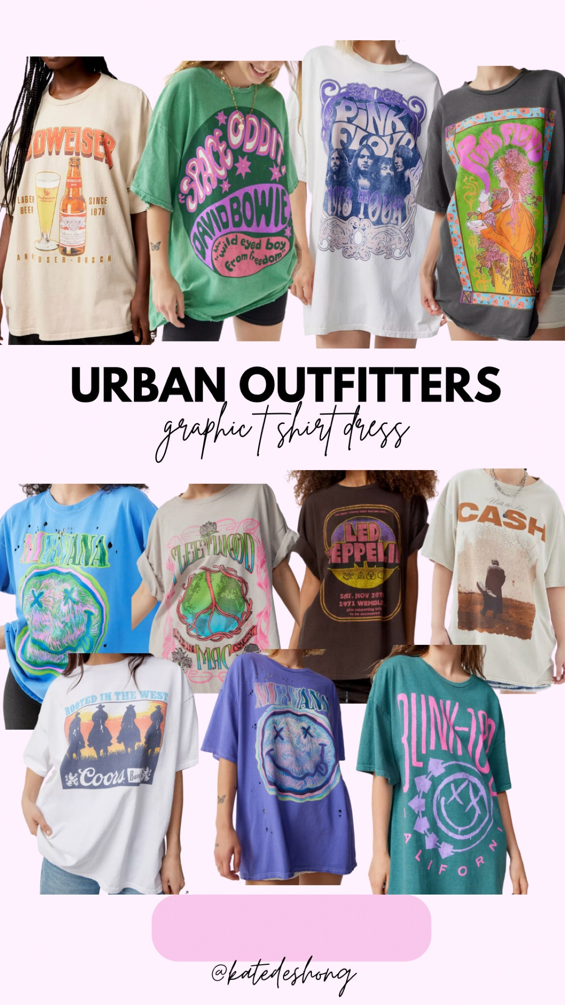 my favorite graphic tees! They are perfect because they are oversized! Style with biker shorts or wear as a dress! Tuck into jeans for a casual look! Graphic t shirts. Urban outfitters. Band tee. Nirvana. Fleetwood max. Johnny cash. Oversized tee. Beer tee. Blink 182. David Bowie 

#LTKFind #LTKBacktoSchool #LTKunder50