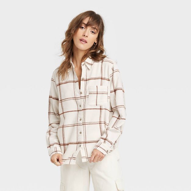Women's Relaxed Fit Long Sleeve Flannel Button-Down Shirt - Universal Thread™ Plaid | Target
