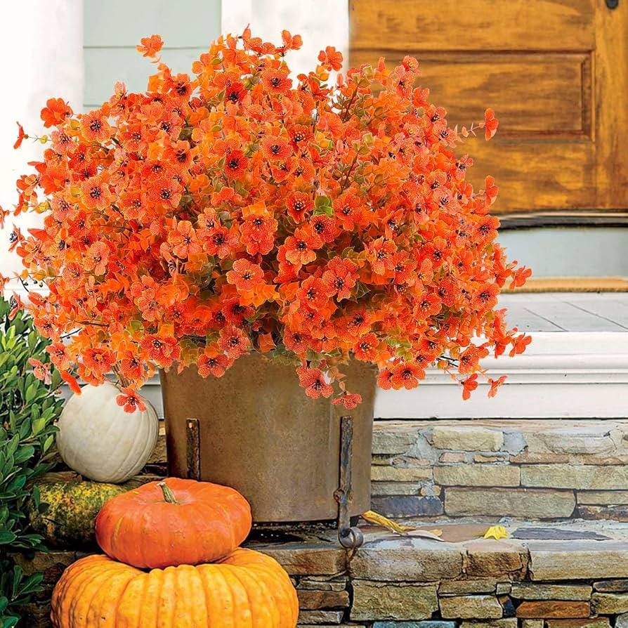 Rowfad 18 Pcs Artificial Mums Flowers Outdoor Plastic Fall Flowers Fake Mums Autumn Greenery Flow... | Amazon (US)