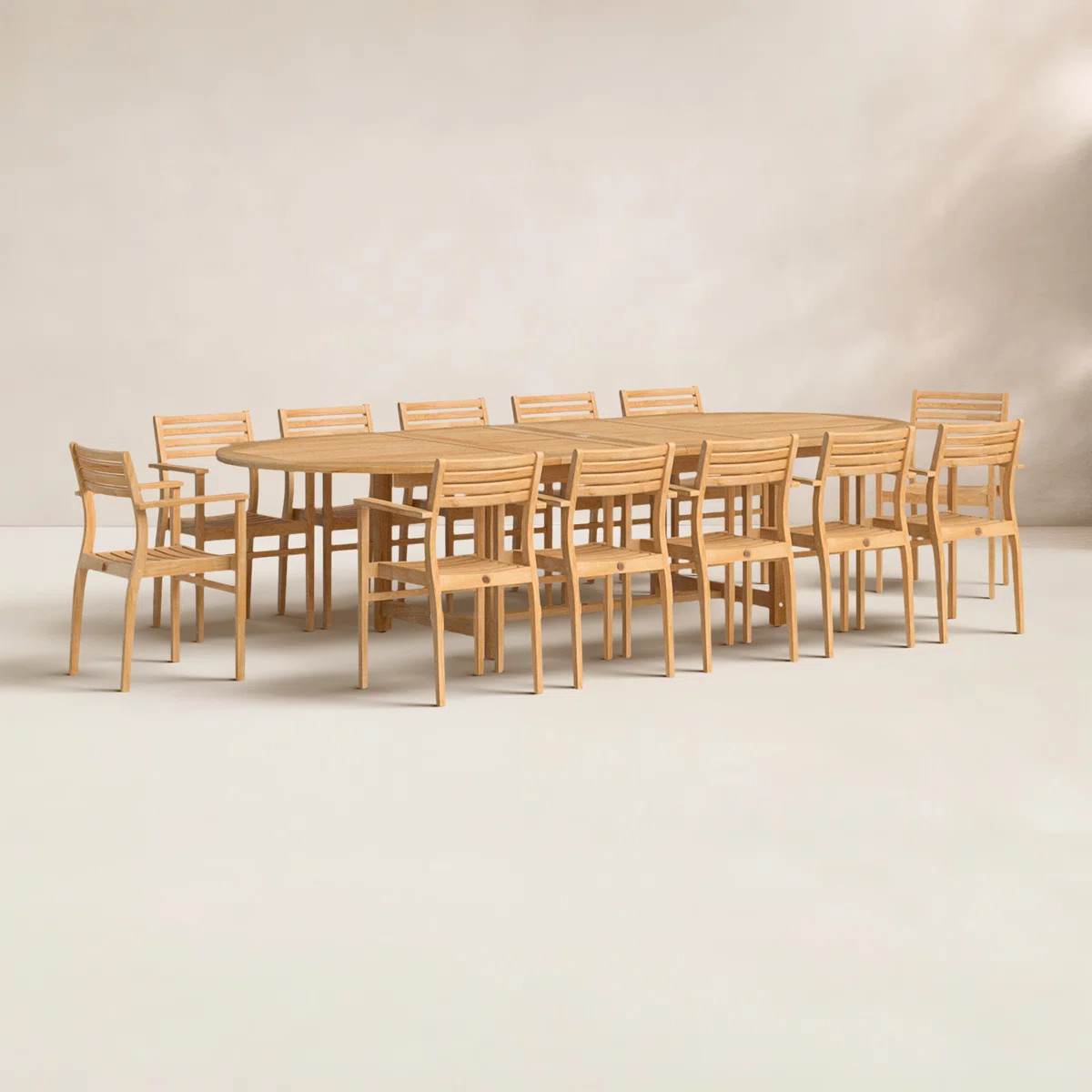 Anautica 12 - Person Teak Wood Patio Dining Set with Oval Table | Wayfair North America