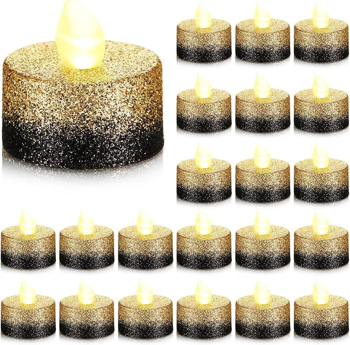 Retisee 48 Pcs Flameless LED Tea Lights Gold Black Glitter Electric Fake Candles for Centerpieces... | Amazon (US)