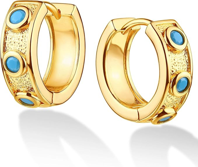 DREMMY STUDIOS Dainty CZ Huggie Hoop Earrings 18K Gold Filled Chunky Simple Cute Thick Round Fril... | Amazon (US)