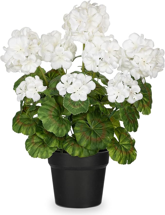 Briful Artificial Geranium Potted Plant – 16” Tall, Realistic Silk Flowers with Vibrant Green... | Amazon (US)
