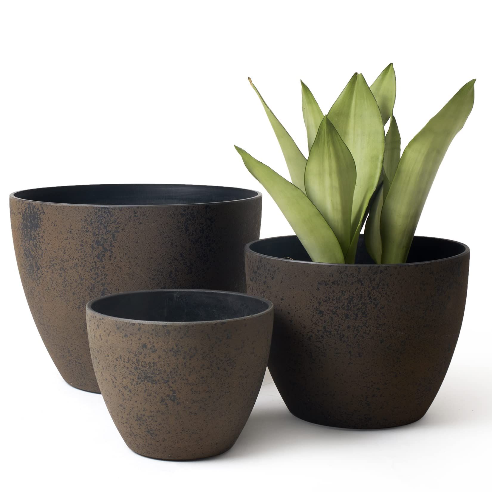 LA JOLIE MUSE 14.2/11.3/8.6 Inch Large Planters,Indoor/Outdoor Round Planters Set of 3,New Iron Plant Container with Drain Holes,Tree Flower Plant Pots for Patio and Deck | Amazon (US)