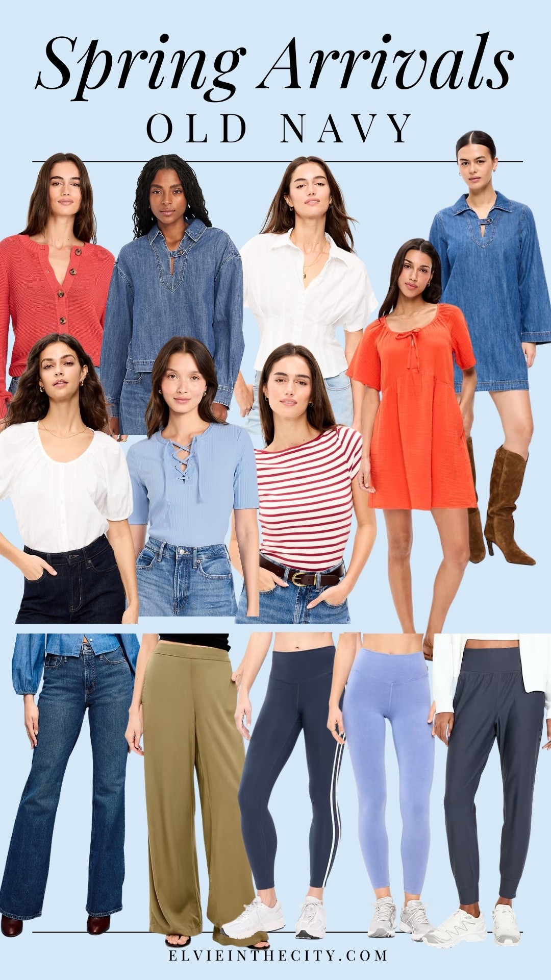 Spring arrivals from Old Navy include a cardigan sweater, denim blouse, white button up blouses, tie front tees, a striped boatneck tee, a denim dress, a flutter sleeve mini dress, boot cut jeans, high-waisted wide leg pants, leggings, and joggers.

Ootd, affordable fashion, fashion over 40, over 50 style, athleisure, casual outfit

#LTKootd #LTKOver40 #LTKFindsUnder50