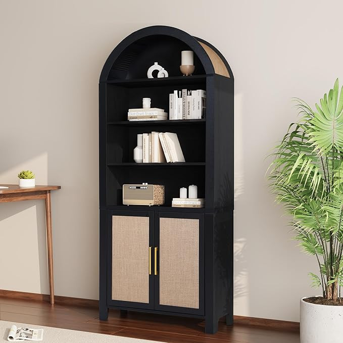 71" Tall Arched Bookcase with Storage, Mid-Century Modern 6-Tier Arch Cabinet with Door, Arched B... | Amazon (US)