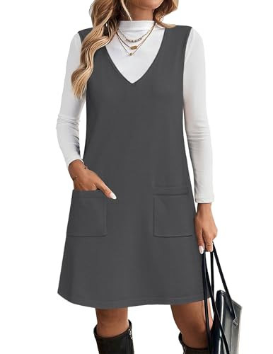 Zeagoo Oversized Sweater Vest Dresses for Womens 2025 Sleeveless A Line Dress with Pockets Womens Knit Pullover Vest Dresses Dark Grey XL | Amazon (US)