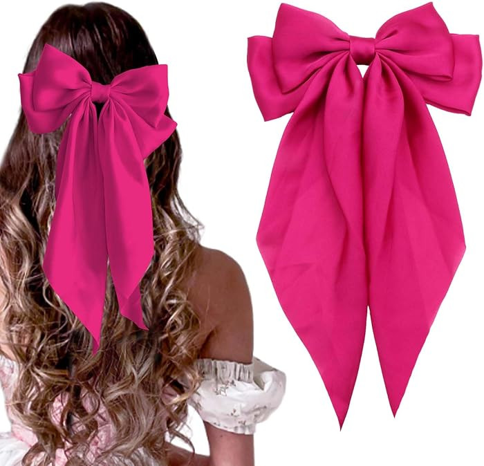 Hair Bows Valentine's Day Big Bow Clips Satin Hair Ribbon Bows Rose Red Bowknot Barrettes Coquett... | Amazon (US)