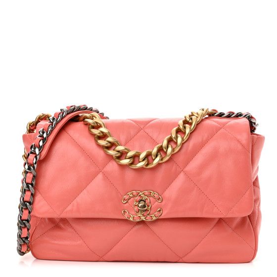 CHANEL Goatskin Quilted Large Chanel 19 Flap Coral | FASHIONPHILE (US)