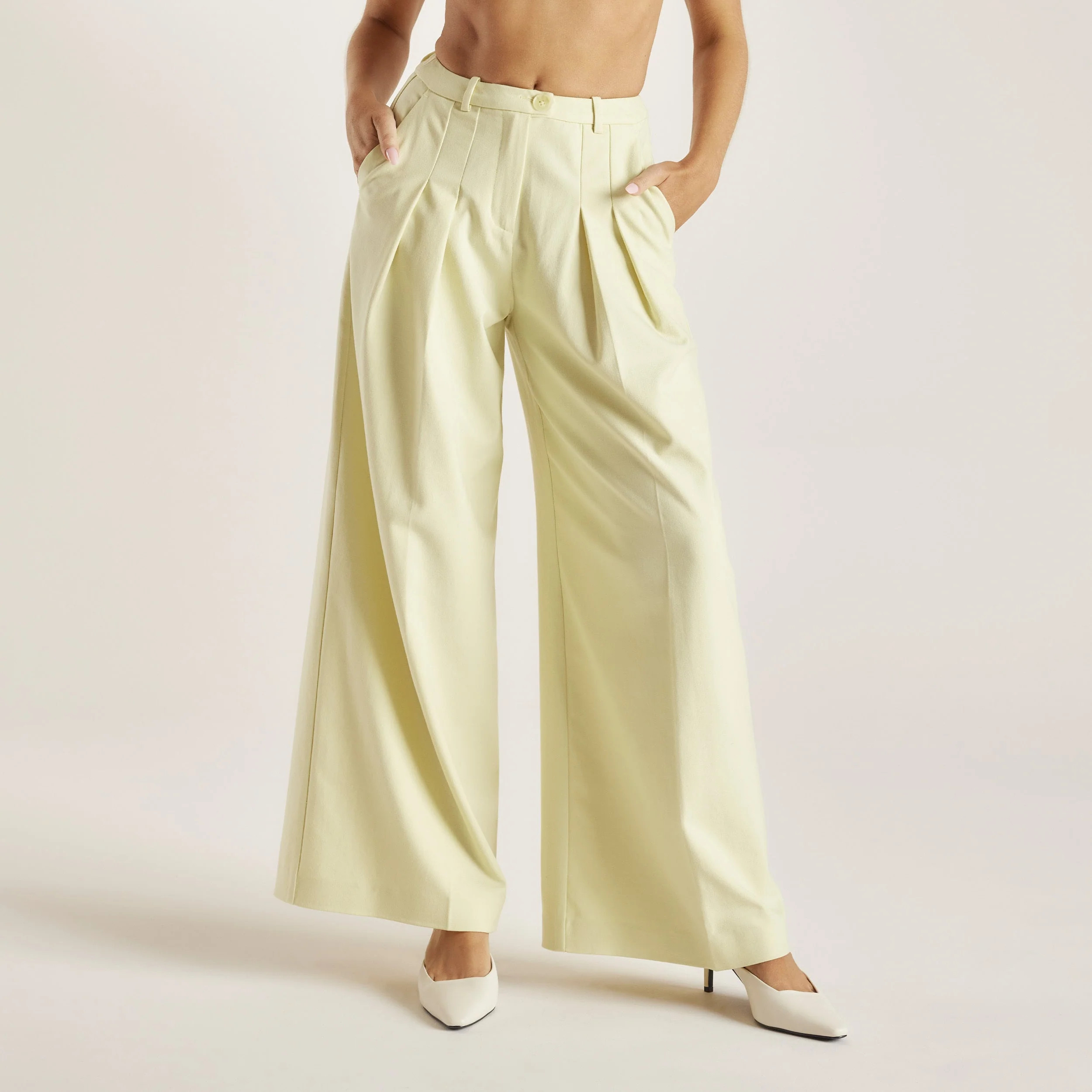 Woven Wide-Leg Trousers - Buttermilk | Lounge UK