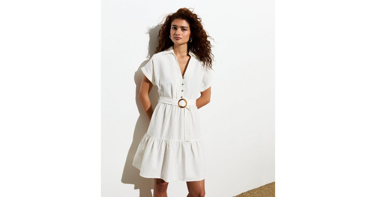 Off White Short Sleeve Belted Mini Shirt Dress
						
						Add to Saved Items
						Remove from ... | New Look (UK)