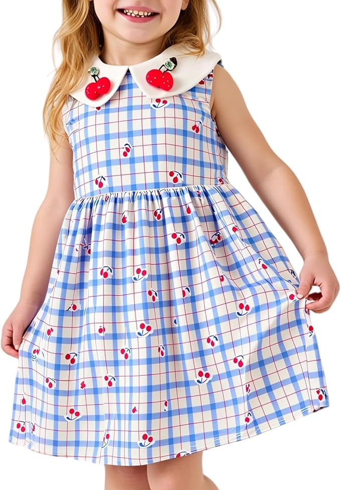 Little Bitty Girls Cotton Dress Summer Peter Pan Collar Sleeveless Casual Vintage Fit Flare Skate... | Amazon (US)