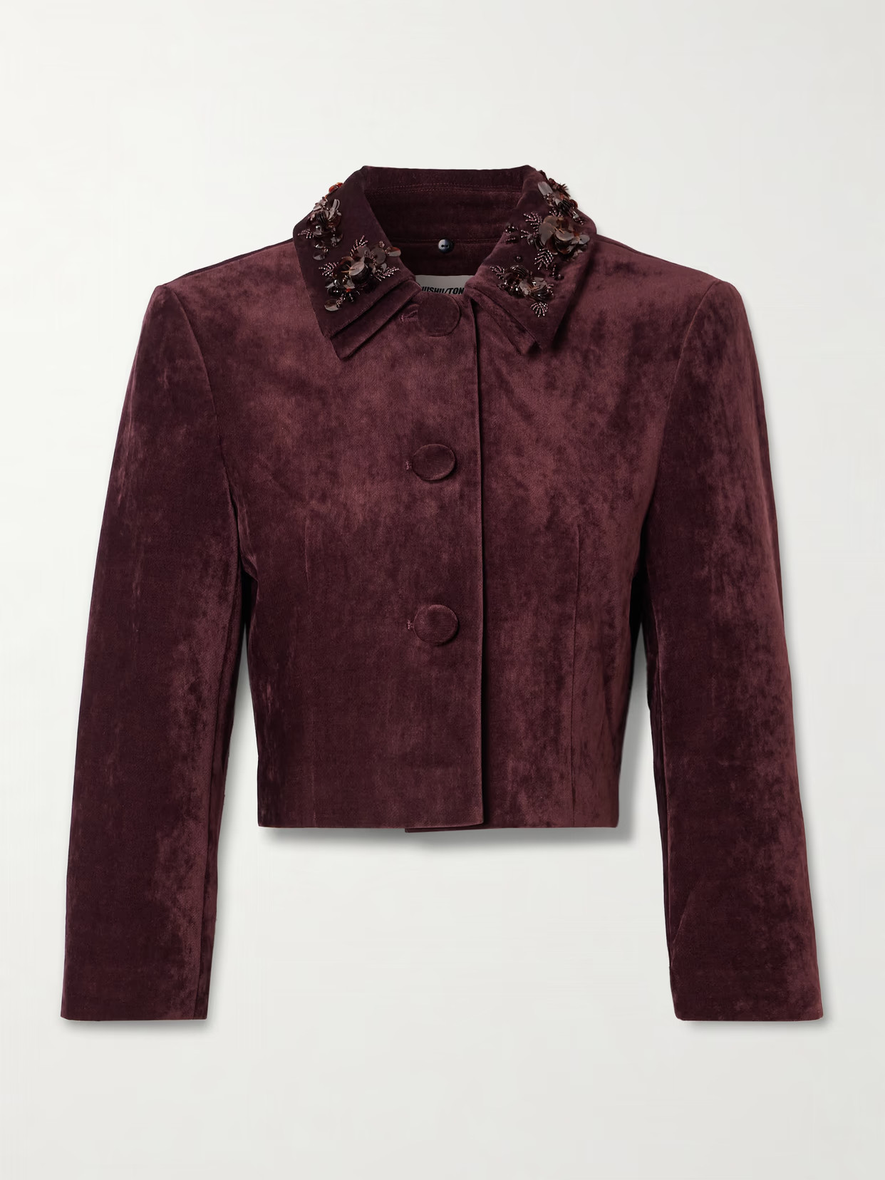 SHUSHU/TONG - Cropped Embellished Velvet Jacket - Burgundy | NET-A-PORTER (US)