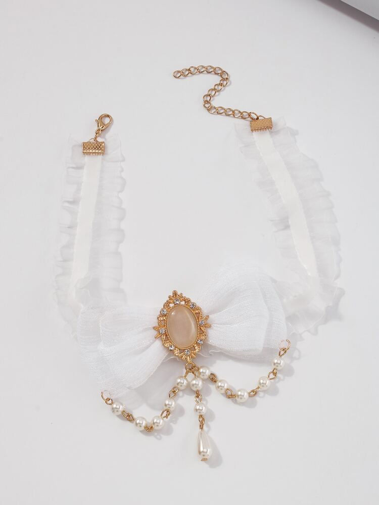 Faux Pearl Decor Bow Knot Mesh Choker | SHEIN