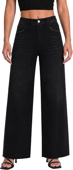 ONESO Wide Leg Jeans for Women High Waisted Stretchy Baggy Denim Pants | Amazon (US)
