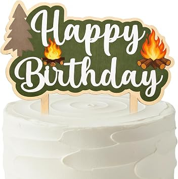 Camping Wooden Cake Topper - Camping Bithday Party Decorations One Happy Camper Woodland Cake Dec... | Amazon (US)