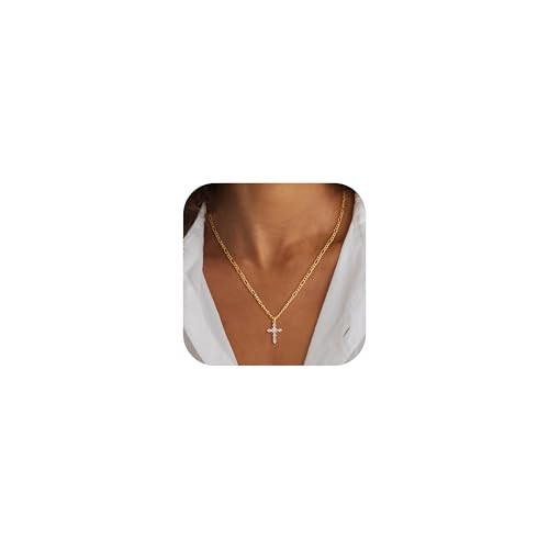 GRCLD Cross Necklace for Women Dainty 14K Gold Plated Layered Cross Pendant Necklace Stack Simple Trendy Cute Charm Choker Necklaces Jewelry Gift for Women Her (Figaro CZ Gold) | Amazon (US)