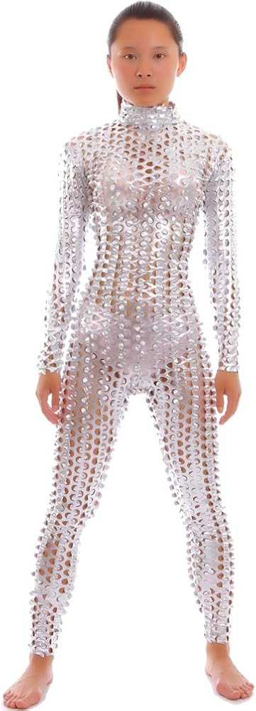 Seeksmile Unisex Hollow-Carved Shiny Dancewear Catsuit Bodysuit | Amazon (US)