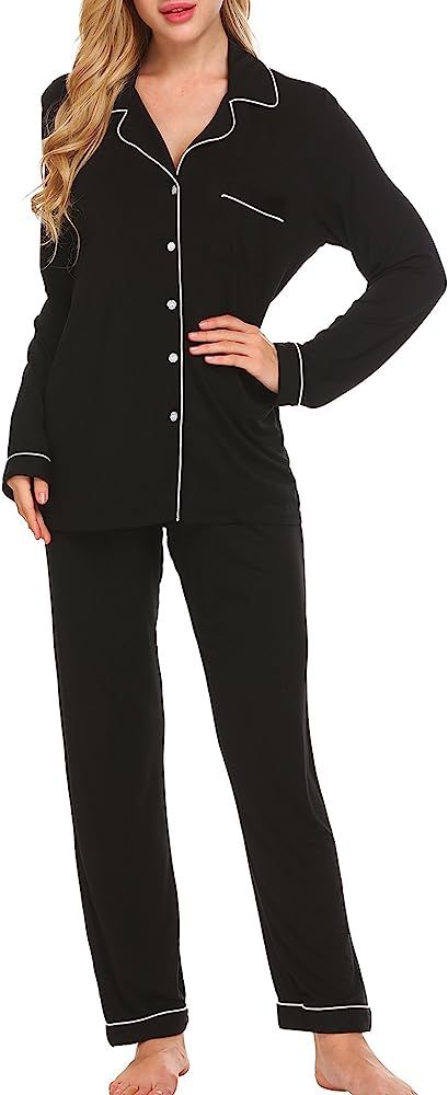 Pajamas Set Long Sleeve Sleepwear Womens Button Down Nightwear Soft Pj Lounge Sets XS-XXL | Amazon (US)
