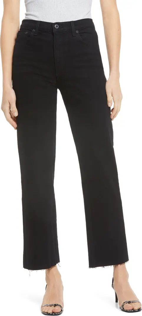 HIgh Waist Wide Leg Slim Fit Destroyed Hem Crop Jeans | Nordstrom