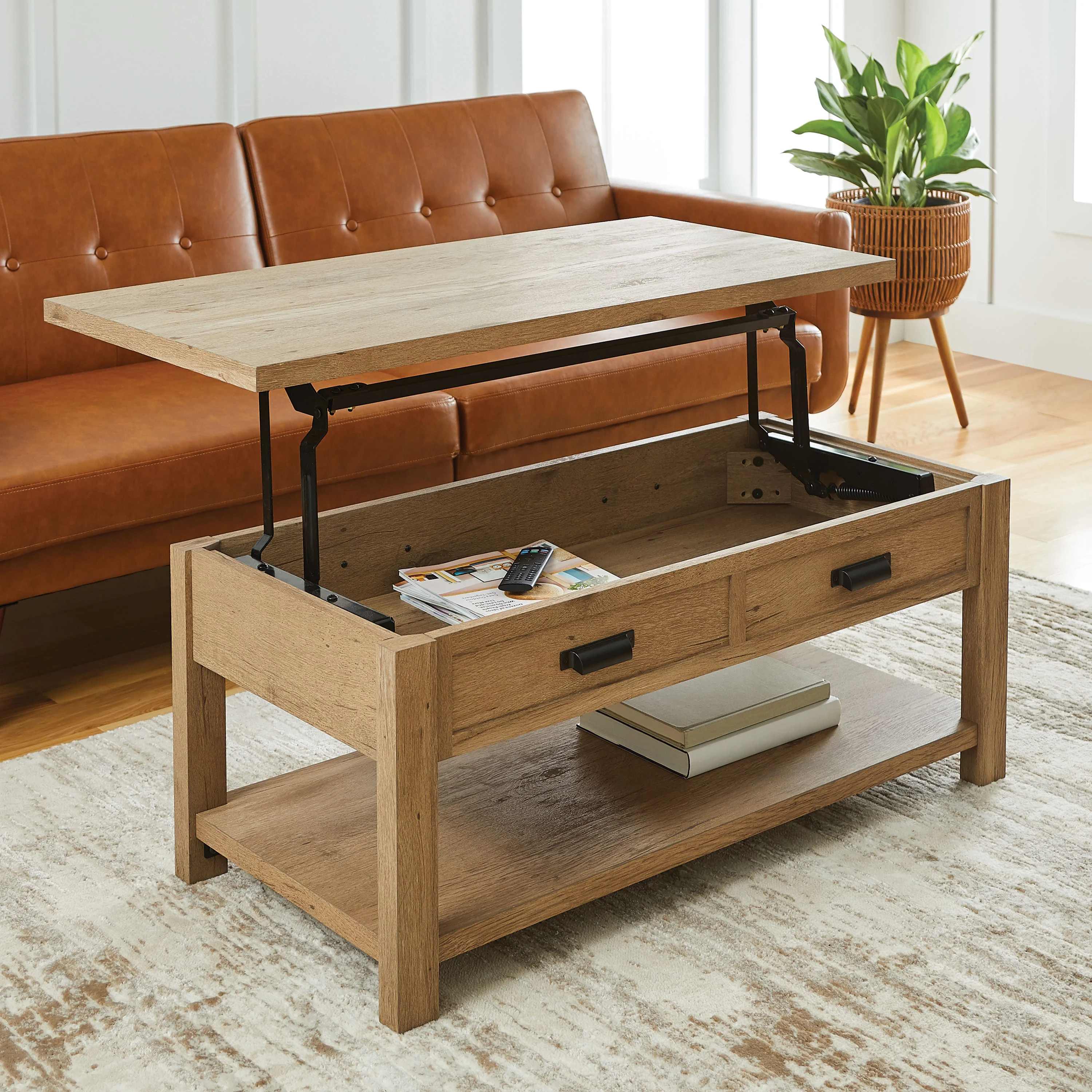 Better Homes & Gardens Wheaton Farmhouse Wood Rectangle Lift-Top Coffee Table, Natural Oak Finish | Walmart (US)