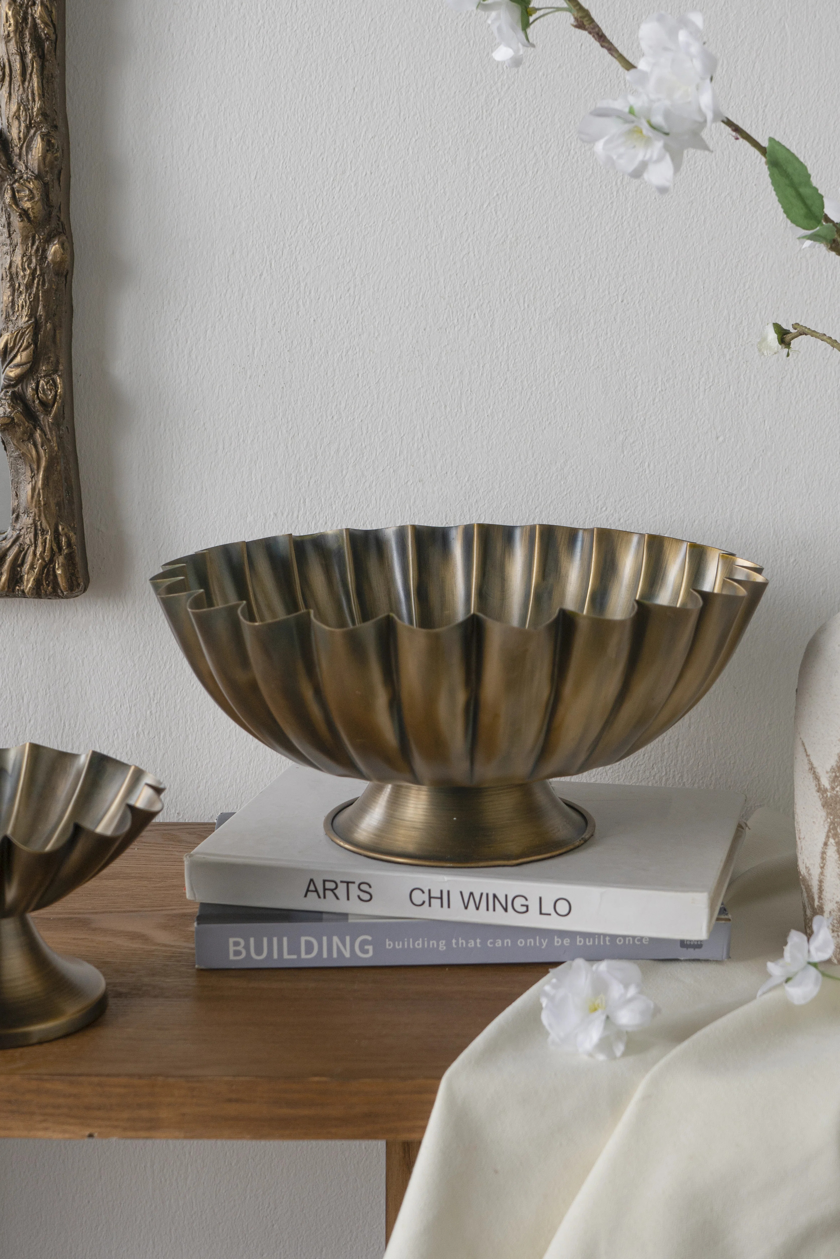 D12.5X5.5" Bronze Iron Pedestal Bowl With Scalloped Design | Wayfair North America