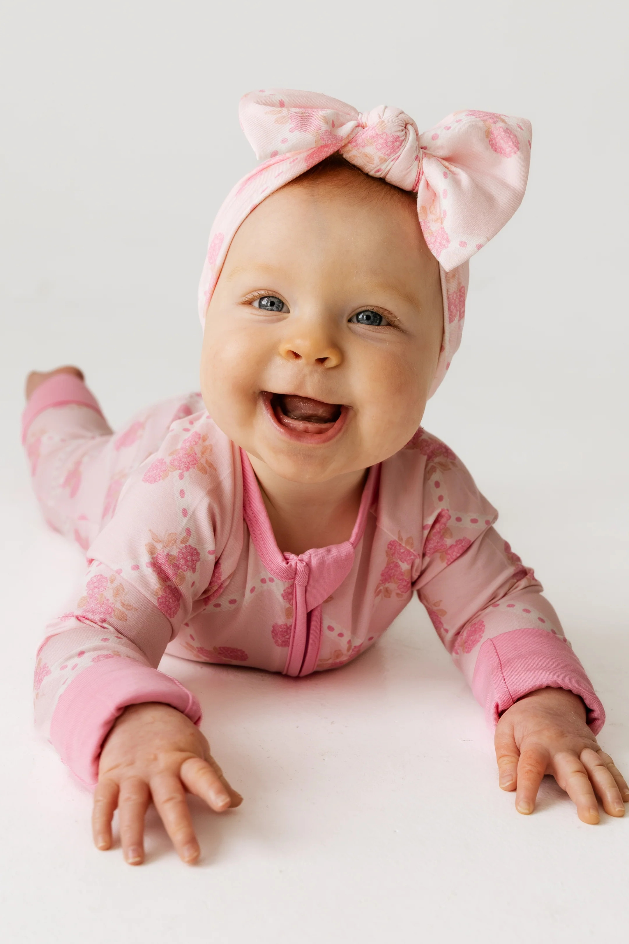 Blush Hydrangea Zipper Romper — Bamboo Baby Pajamas | In My Jammers