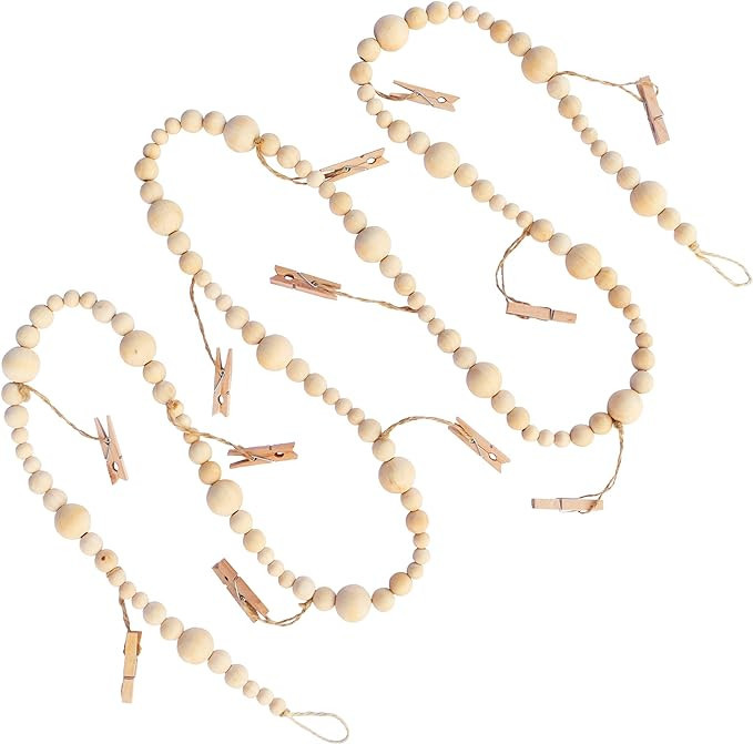 Sageinthyme 7ft Wooden Beaded Garland with Clothespins Farmhouse Home Decor Rustic Country Natura... | Amazon (US)