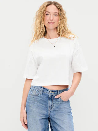 Vintage Crew-Neck Oversized Crop T-Shirt | Old Navy (US)